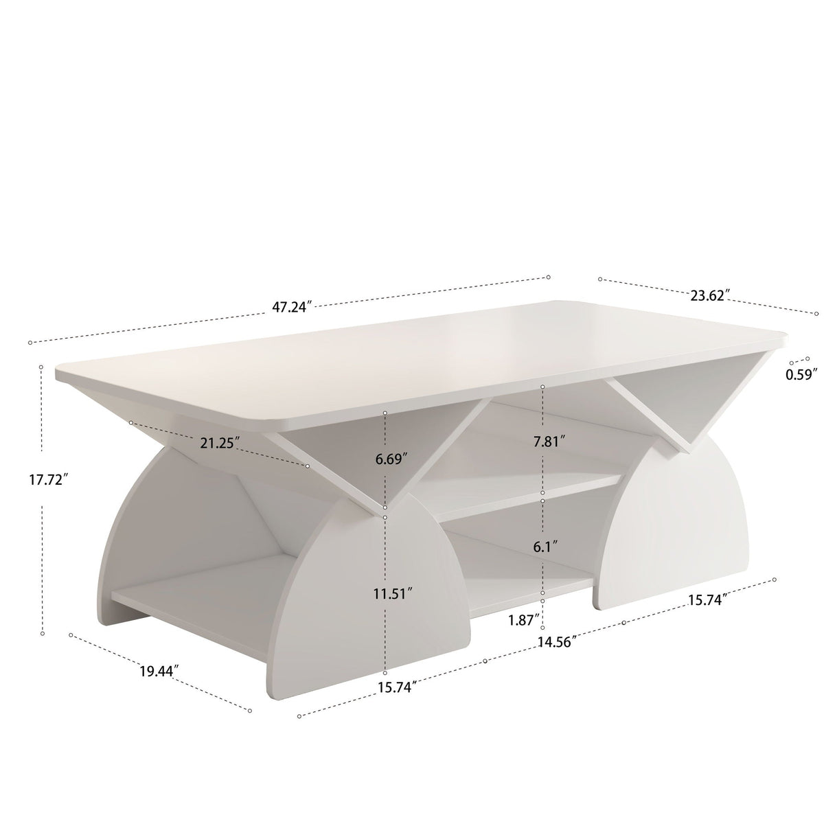 Geometric Engineered Coffee Table with Open Shelves white finish by HouseOfZazla on Tampa Home & Garden Store