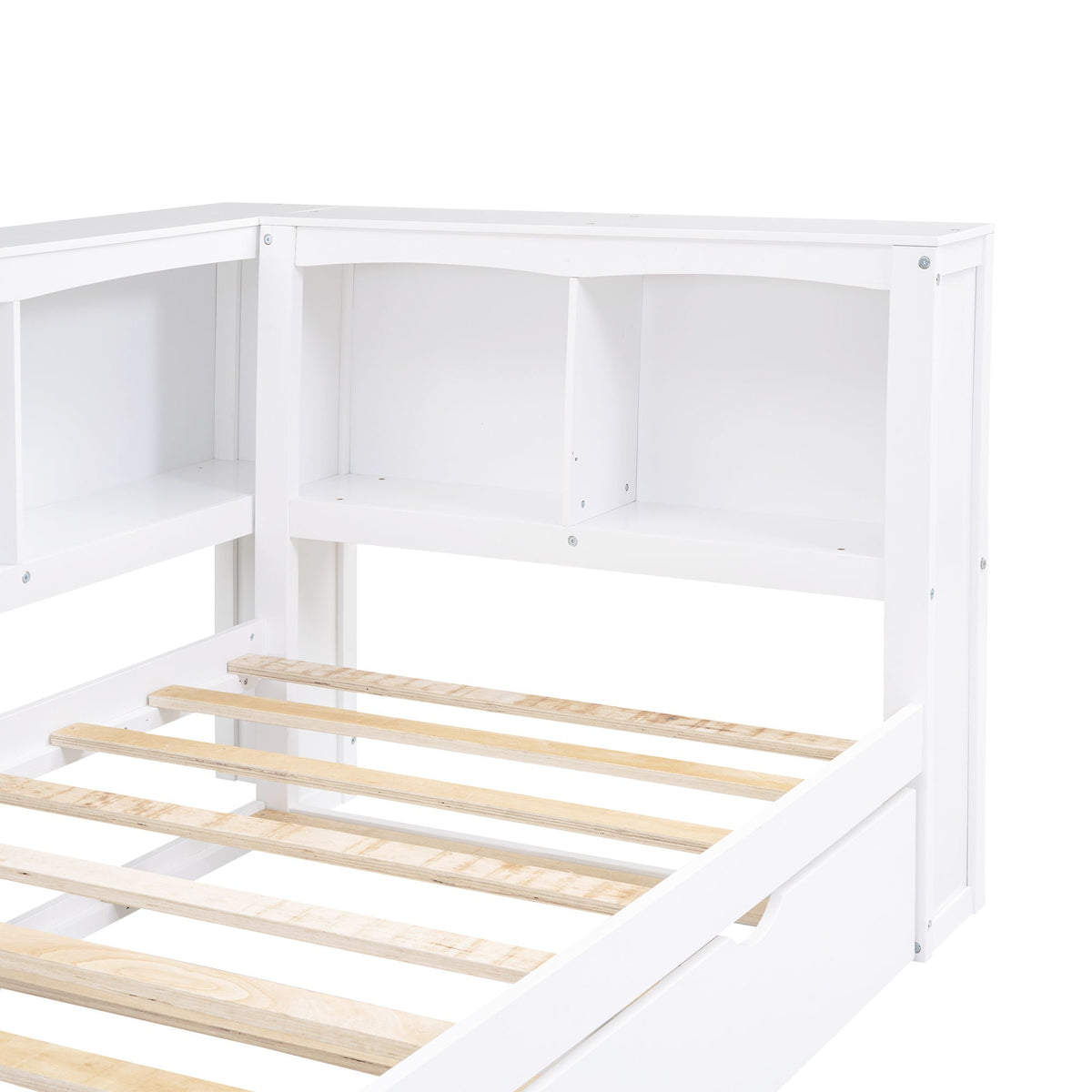 HouseOfZazla white daybed with trundle, wood slat base, sturdy frame on Tampa Home & Garden Store