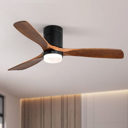 Indoor Ceiling Fan With Lights by HouseOfZazla, black motor housing with wooden blades and remote on Tampa Home & Garden Store