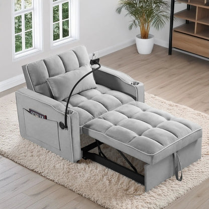 3-in-1 sleeper chair sofa bed in gray with pull-out bed and cup holders by Unique Piece Furniture on Tampa Home & Garden Store