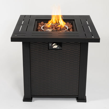 28in propane fire pit table with 50,000 BTU, square steel frame and lava rock on Tampa Home & Garden Store