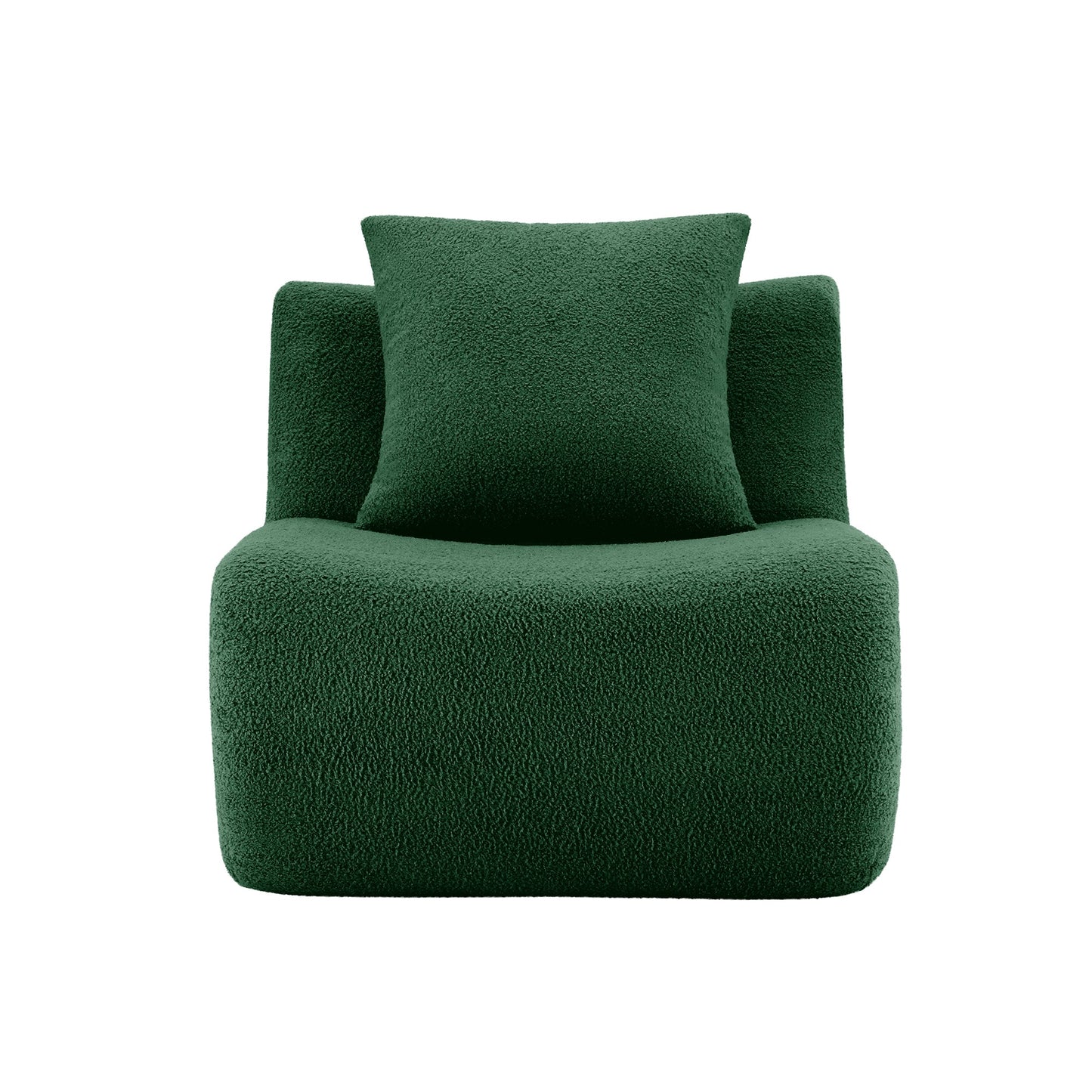 Green Teddy Fabric Armless Sofa and Throw Pillow