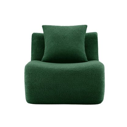 Green Teddy Fabric Armless Sofa and Throw Pillow
