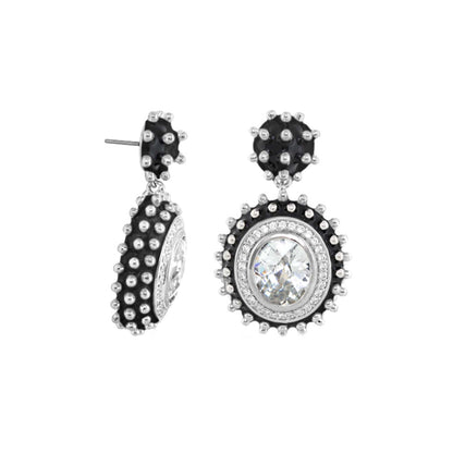 Fresh Fantasy Earrings: black bead drop with clear center stone in silver halo on Tampa Home & Garden Store