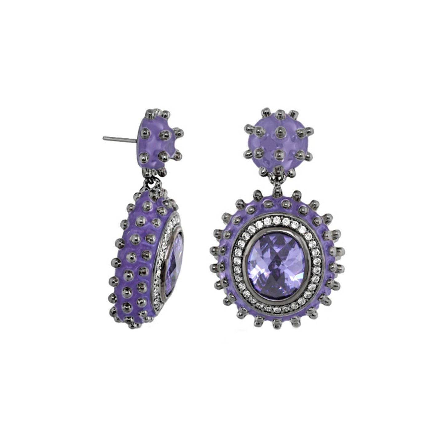 Fresh Fantasy Earrings pair purple drop studs with silver bead halo by Lauren G Adams on Tampa Home & Garden Store