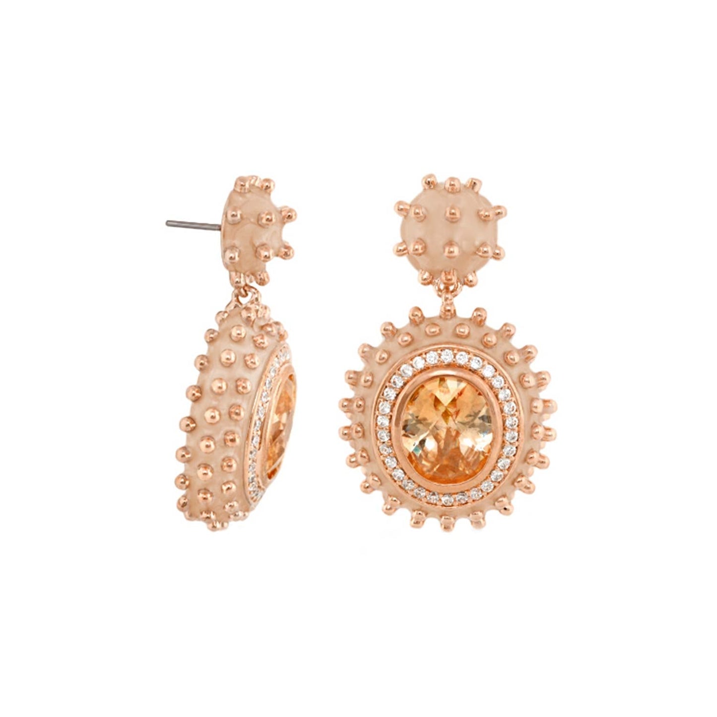 Fresh Fantasy Earrings, rose gold drop with oval amber center and crystal halo by Lauren G Adams on Tampa Home & Garden Store
