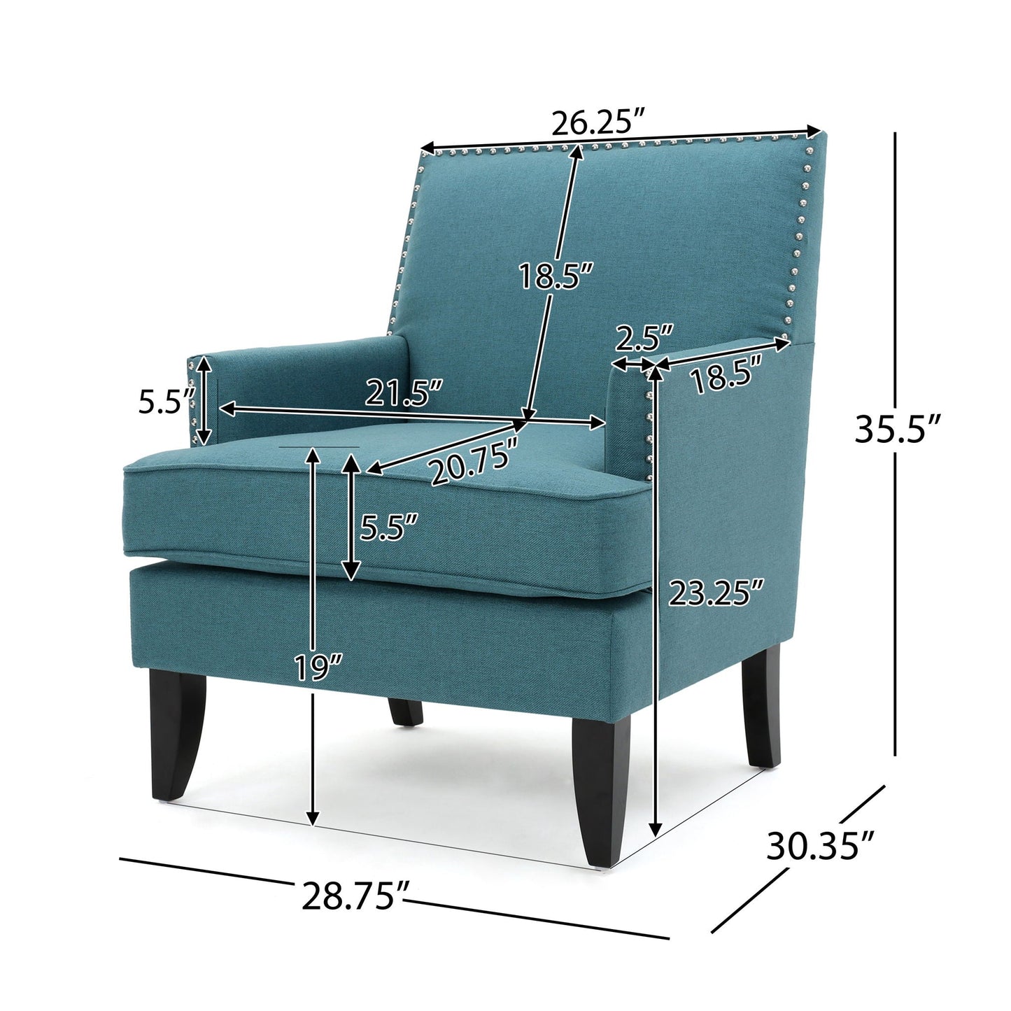 Serenada teal upholstered club chair with nailhead trim and tapered birch legs by HouseOfZazla on Tampa Home & Garden Store