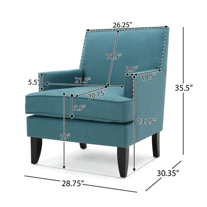 Serenada teal upholstered club chair with nailhead trim and tapered birch legs by HouseOfZazla on Tampa Home & Garden Store