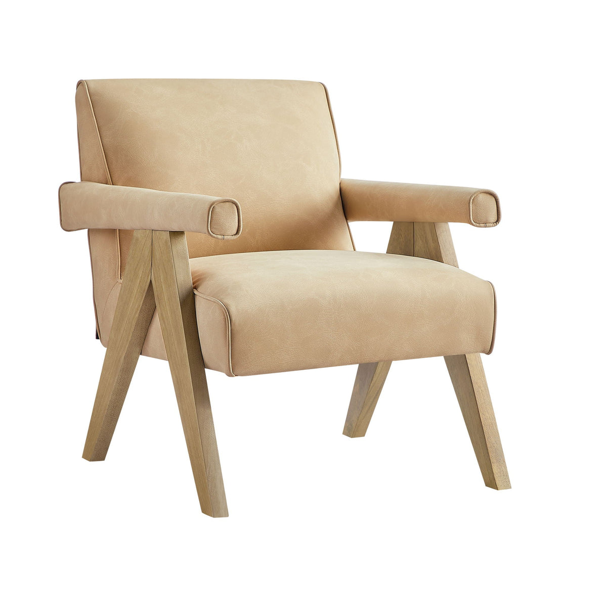 Nessi Arm Chair with Solid Wood A-Frame in light brown leather by HouseOfZazla on Tampa Home & Garden Store