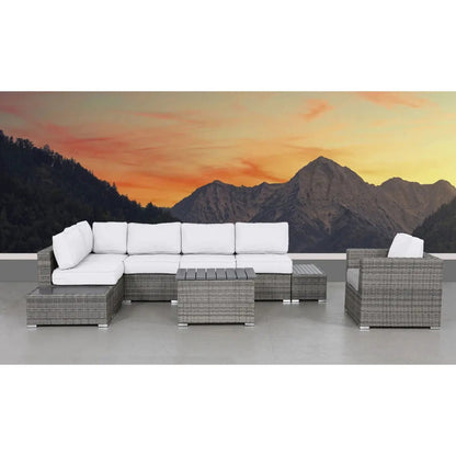 Stylish Outdoor Sectional 3-Piece in grey wicker with white cushions by Unique Piece Furniture on Tampa Home & Garden Store