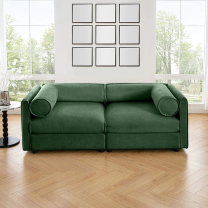 Stylish storage sofa in green fabric with cylindrical backrests by Unique Piece Furniture on Tampa Home & Garden Store