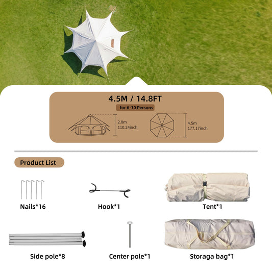Bell Tent 600D Oxford by HouseOfZazla, white 14.8ft x 9.2ft with stove jack on green lawn on Tampa Home & Garden Store