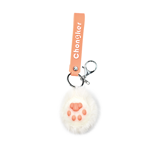 Keychain cat paw charm with peach Chongker strap and fluffy white paw with pink pads on Tampa Home & Garden Store