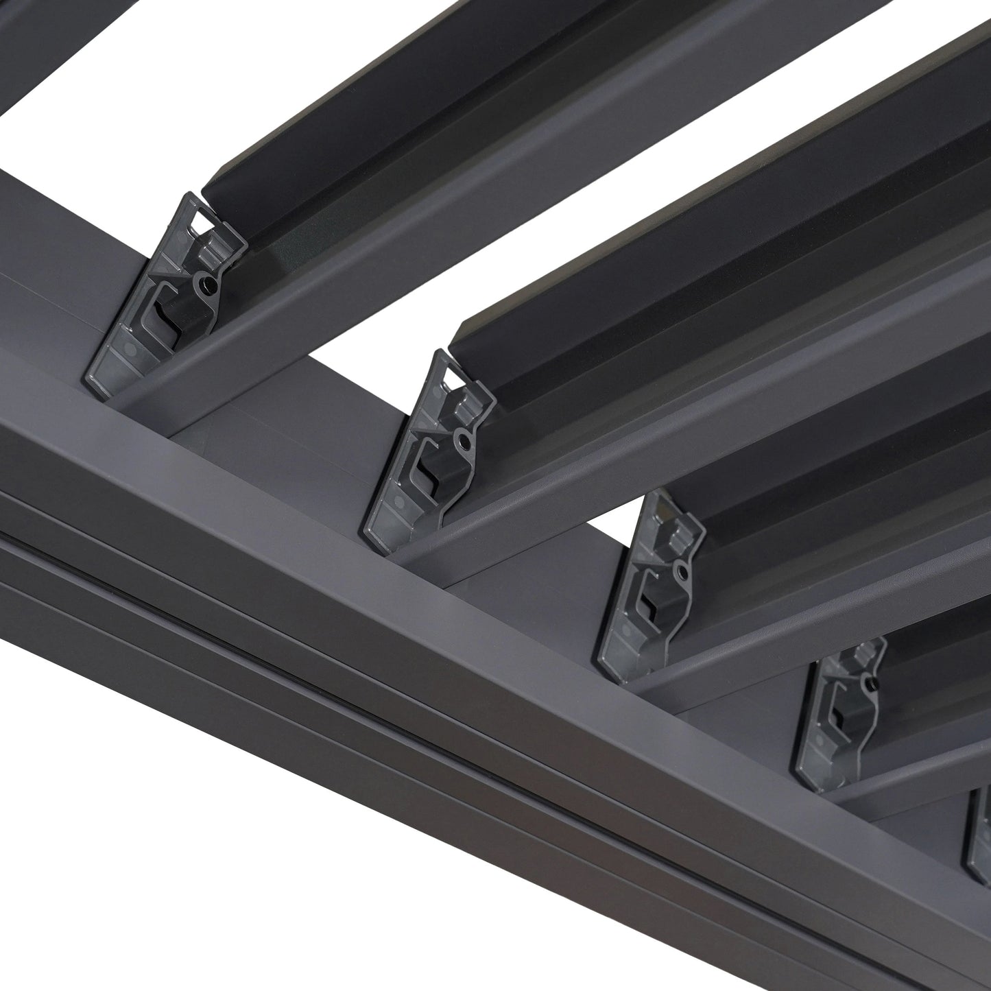 Byron Outdoor Pergola dark gray aluminum rails with clip mounts on Tampa Home & Garden Store