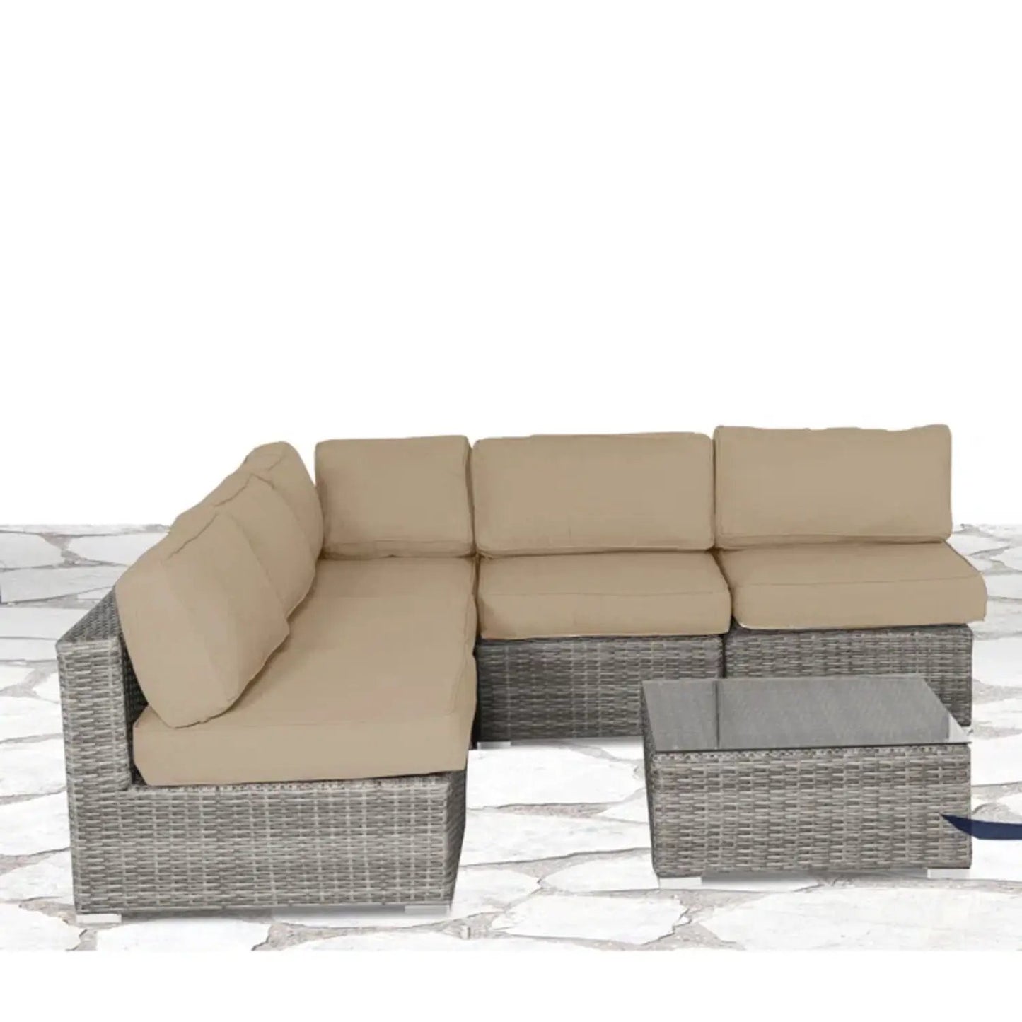 Seating set with cushions, handcrafted wicker design, 4-piece outdoor set, beige cushions on Tampa Home & Garden Store