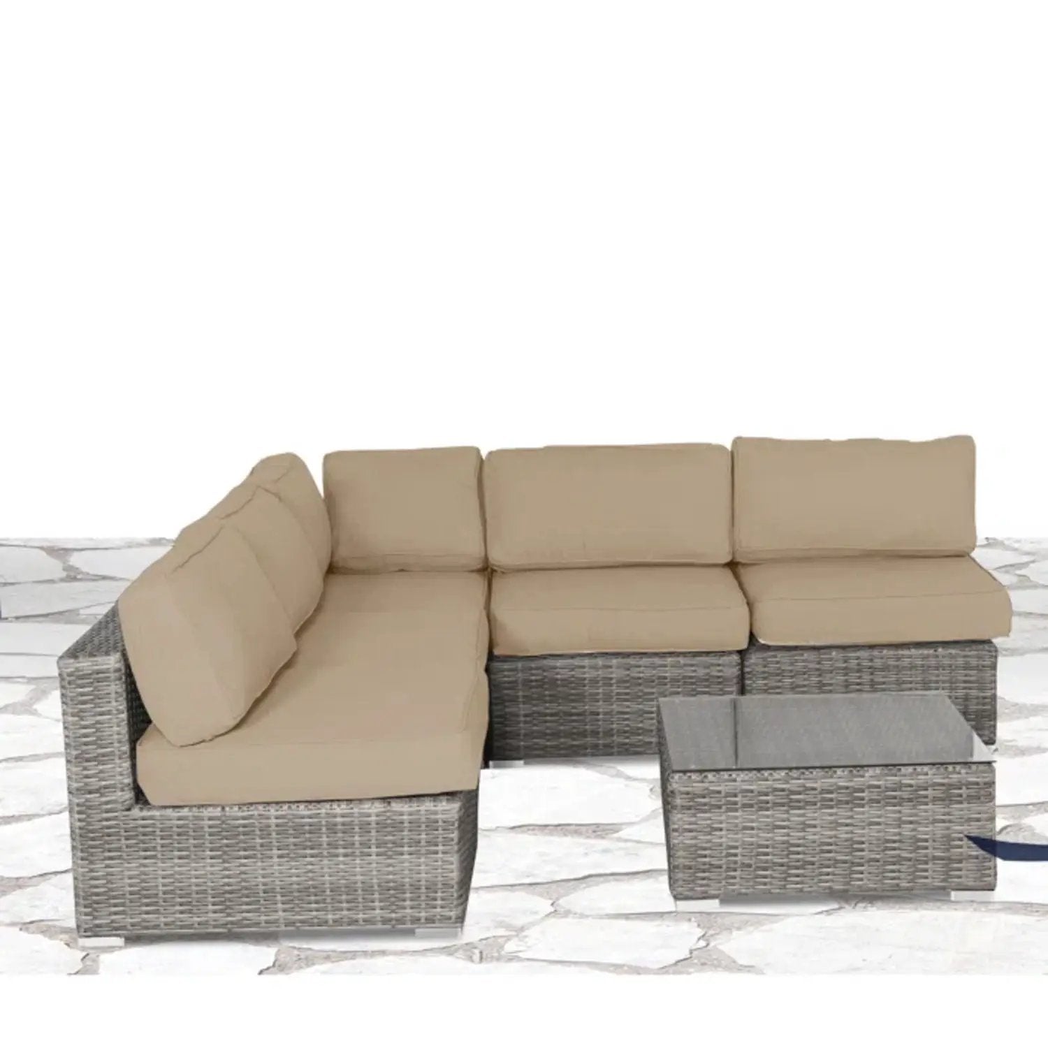 Seating set with cushions, handcrafted wicker design, 4-piece outdoor set, beige cushions on Tampa Home & Garden Store