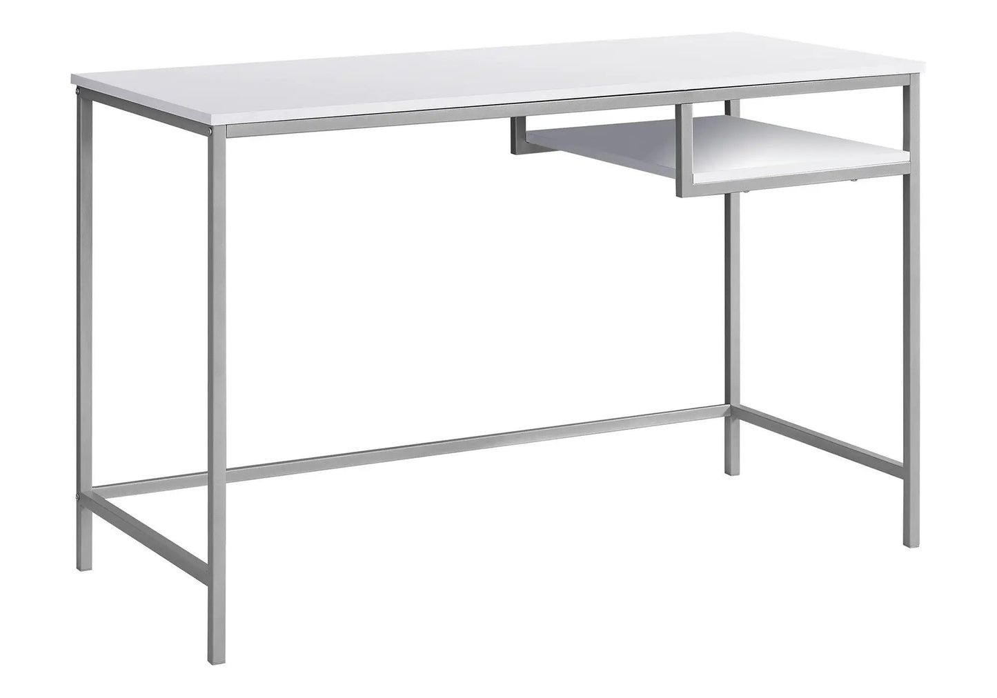 Computer desk white top with silver metal frame and lower shelf compact modern design on Tampa Home & Garden Store