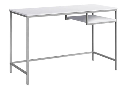 Computer desk white top with silver metal frame and lower shelf compact modern design on Tampa Home & Garden Store