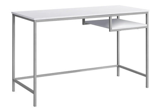 Computer desk white top with silver metal frame and lower shelf compact modern design on Tampa Home & Garden Store
