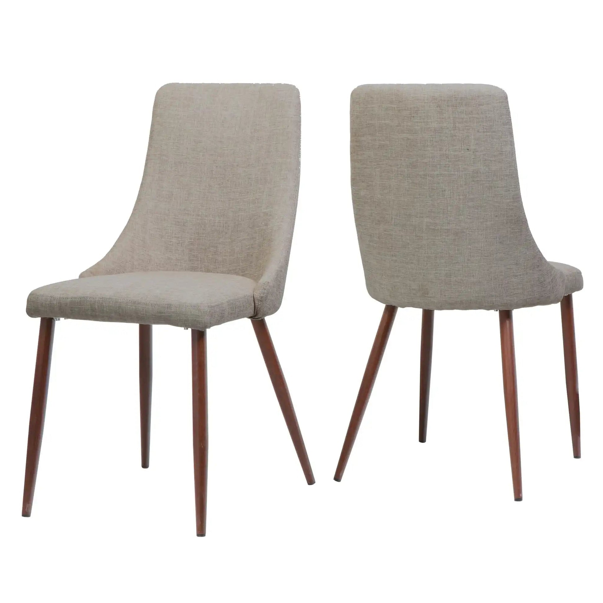 Mid Century Modern Fabric Armless Dining Chair set of 2 in grey fabric with wood legs on Tampa Home & Garden Store