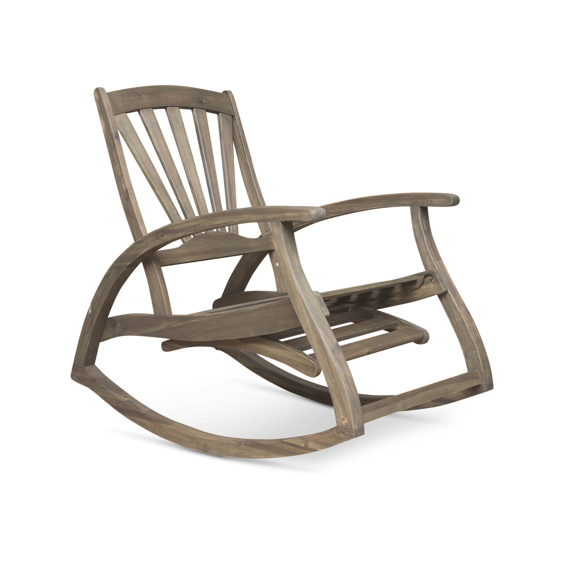 Outdoor Reclining Rocking Chair gray wood with slatted back by HouseOfZazla on Tampa Home & Garden Store