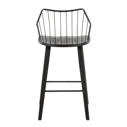 Winston Farmhouse Counter Stool Unique Piece Furniture black metal frame weathered wood seat on Tampa Home & Garden Store