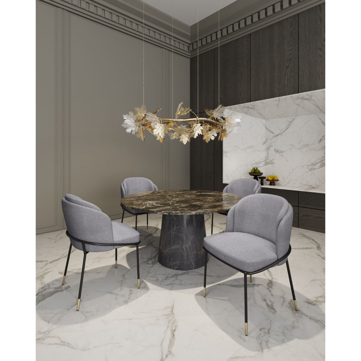 Flor Dining Chair with Twill Weave Upholstery gray, four around a dark marble table on Tampa Home & Garden Store