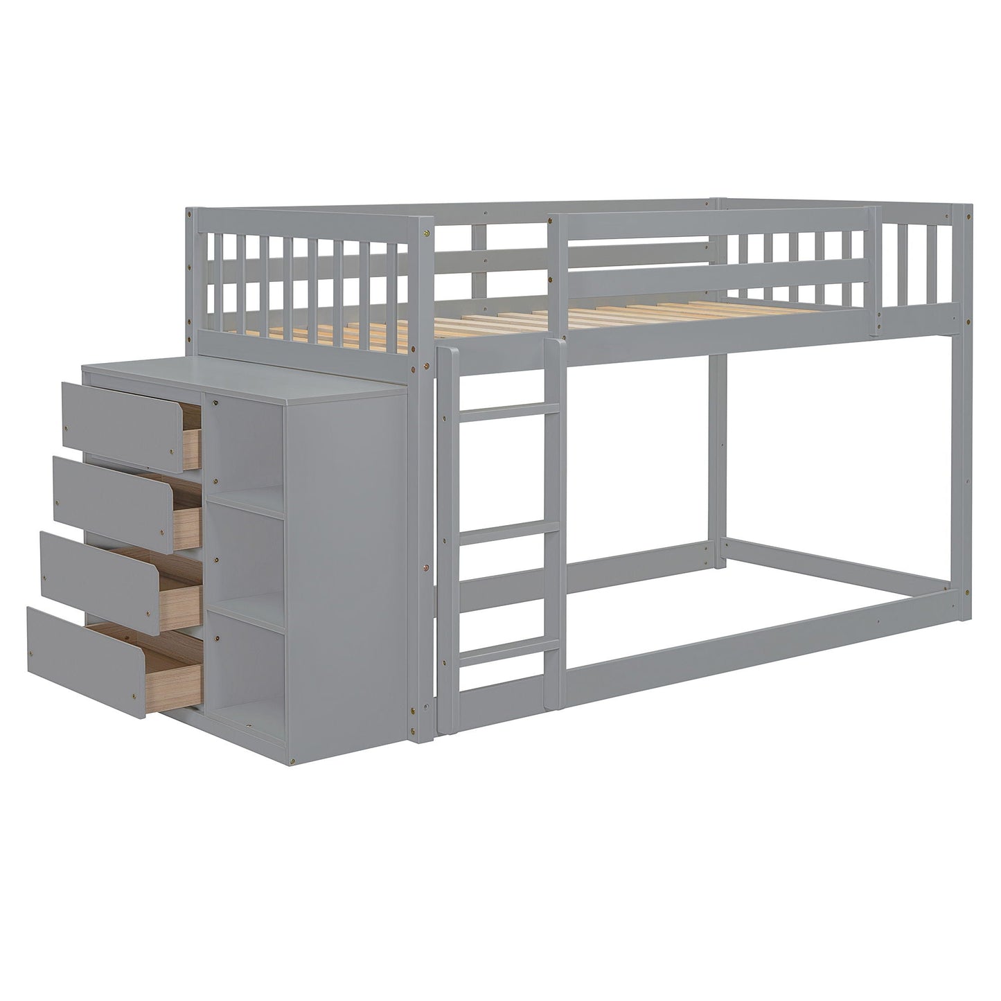 Solid Pine Bunk Bed with Drawers and Shelves