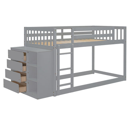 Solid Pine Bunk Bed with Drawers and Shelves