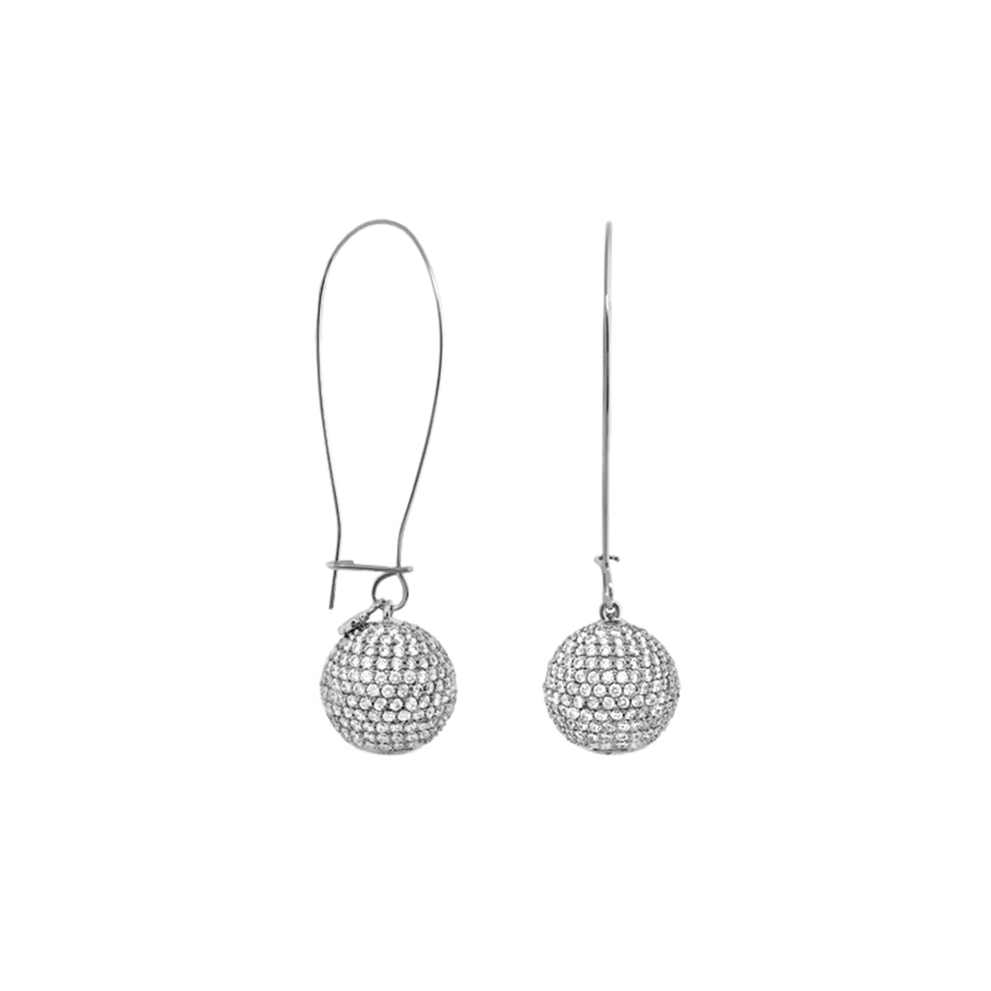 Dazzling Drops Earrings pair by Lauren G Adams, silver-tone pave crystal spheres, wire hooks on Tampa Home & Garden Store