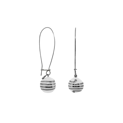 Dazzling Drops Earrings, two silver-tone striped bead drops on hooks by Lauren G Adams on Tampa Home & Garden Store