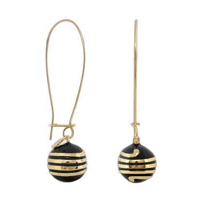 Dazzling Drops Earrings pair by Lauren G Adams; gold-tone drop hoops with black striped beads on Tampa Home & Garden Store