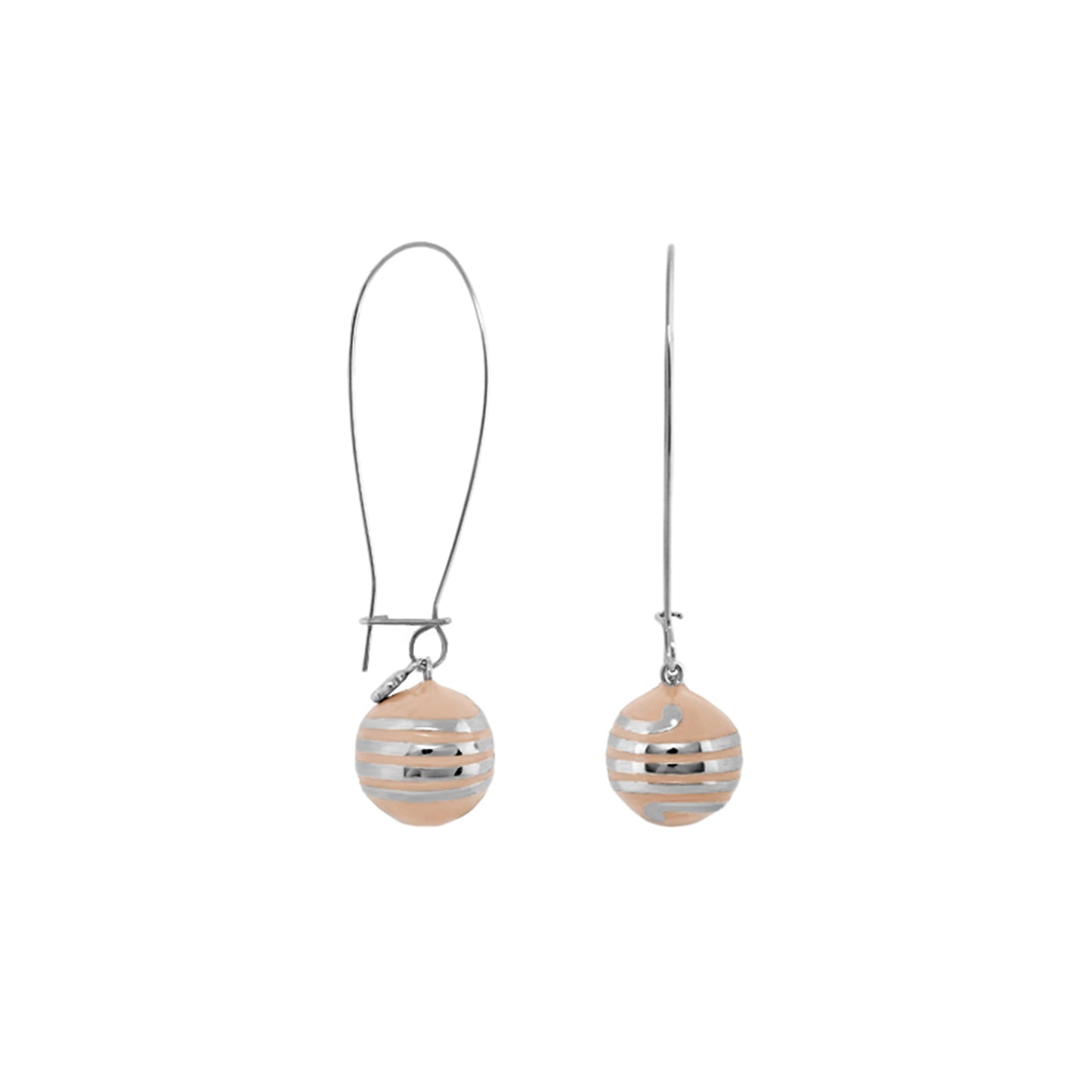 Dazzling Drops Earrings pair featuring peach beads with silver stripes by Lauren G Adams on Tampa Home & Garden Store