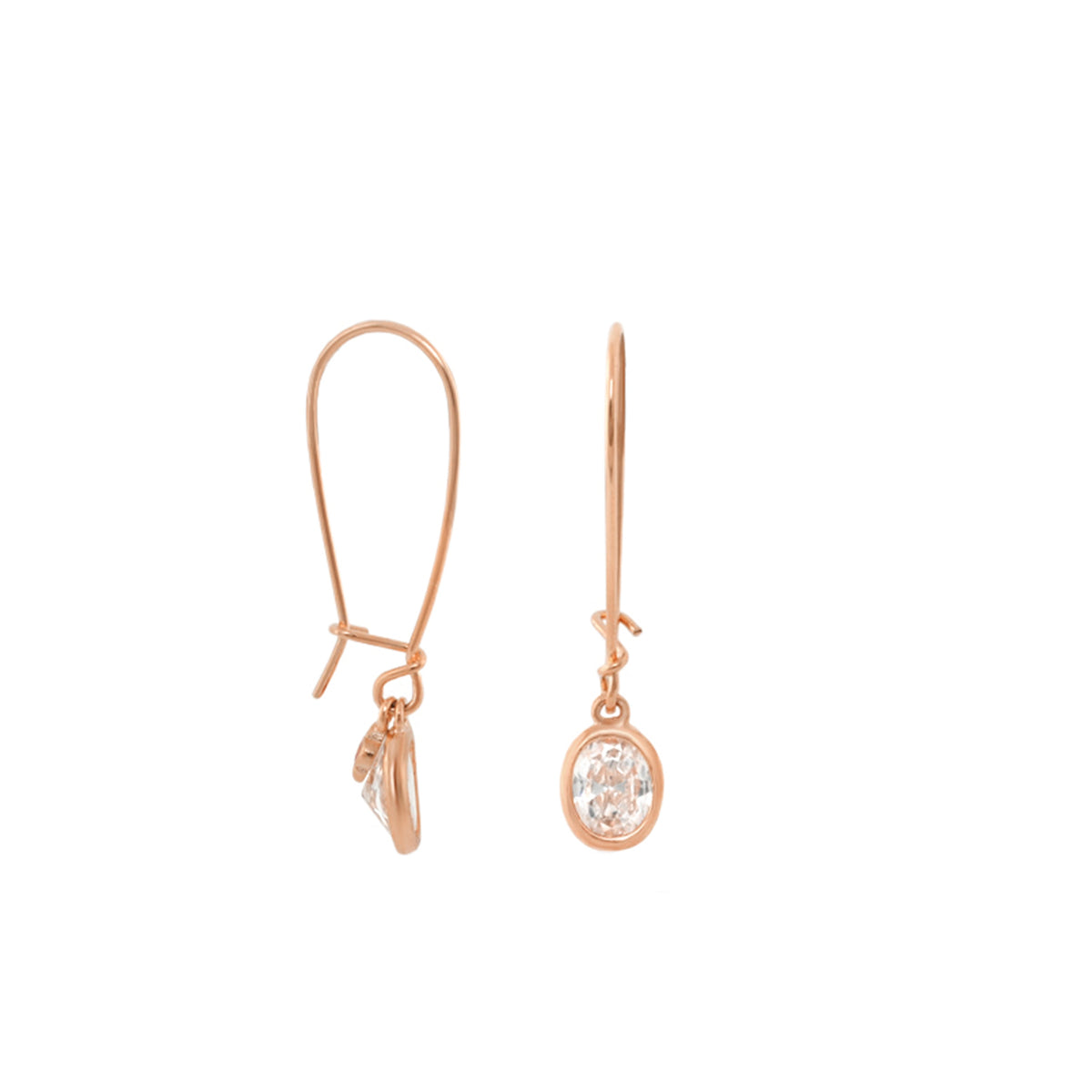 Dazzling Drops earrings rose gold-tone with long hook hoops and crystal teardrop pendants on Tampa Home & Garden Store