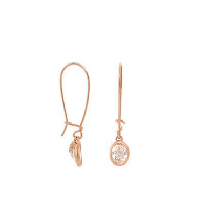 Dazzling Drops earrings rose gold-tone with long hook hoops and crystal teardrop pendants on Tampa Home & Garden Store