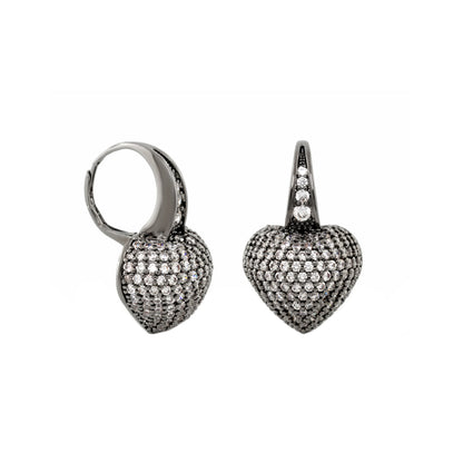 Shimmer and Glimmer Earrings Lauren G Adams, silver-tone heart-shaped pavé crystals pair on Tampa Home & Garden Store