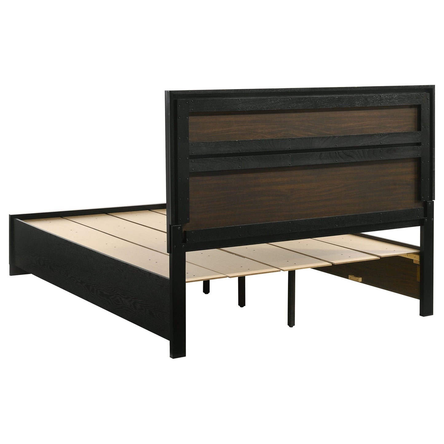 Orchid Storage Panel Bed black wood with paneled headboard and riveted metal frame on Tampa Home & Garden Store