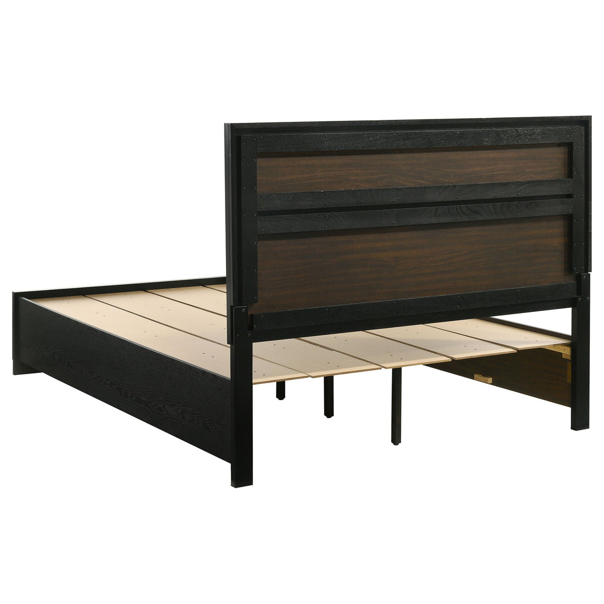 Orchid Storage Panel Bed black wood with paneled headboard and riveted metal frame on Tampa Home & Garden Store