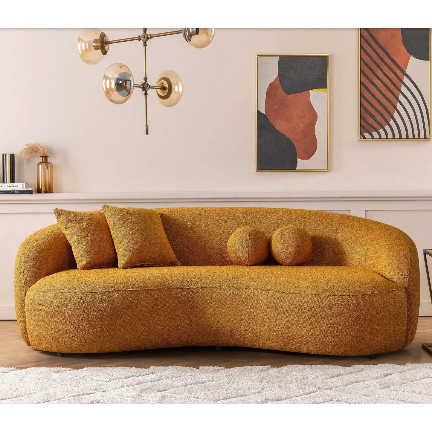 Drake Japandi Style Curvy Boucle Sofa mustard by Unique Piece Furniture stationary sofa on Tampa Home & Garden Store