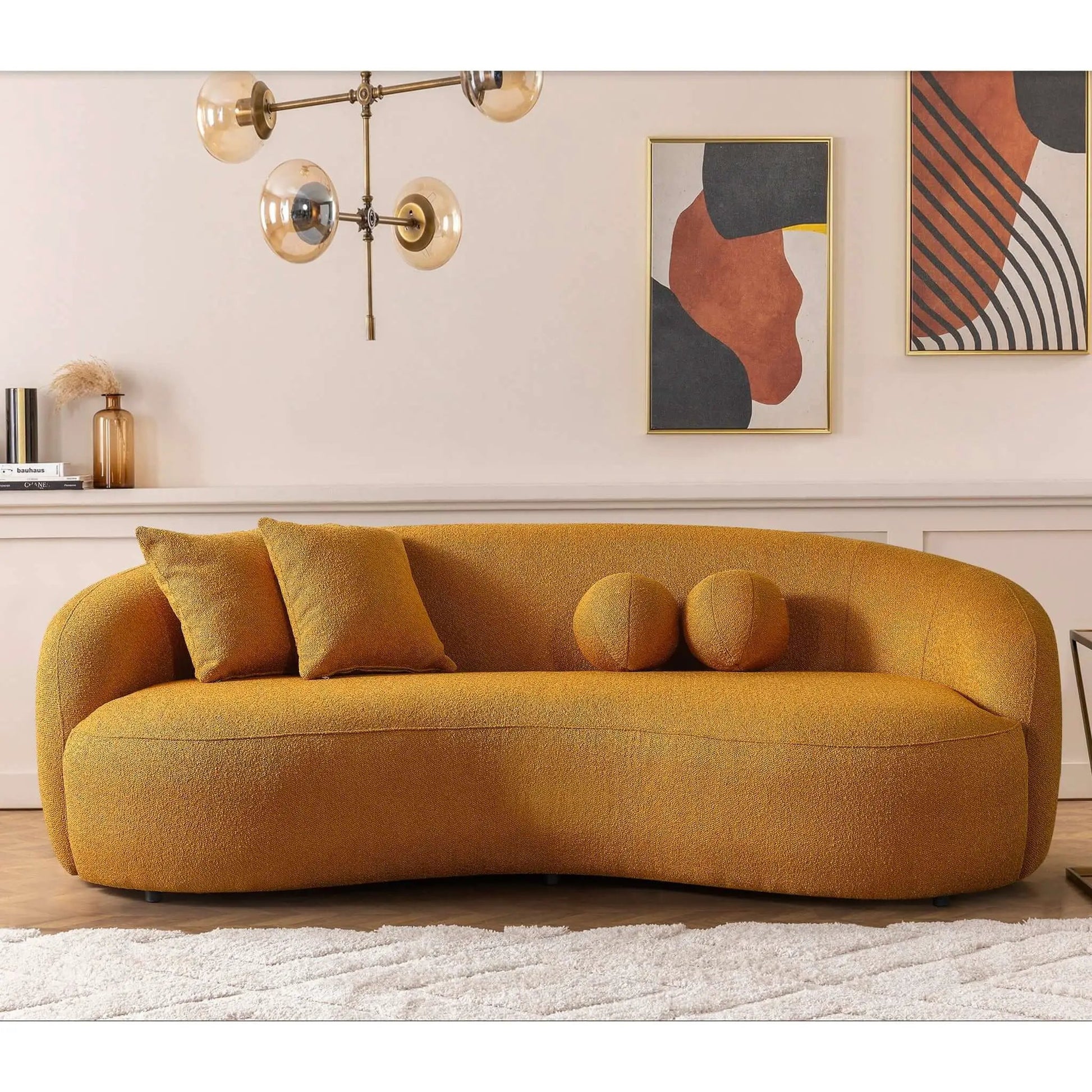 Drake Japandi Style Curvy Boucle Sofa mustard by Unique Piece Furniture stationary sofa on Tampa Home & Garden Store