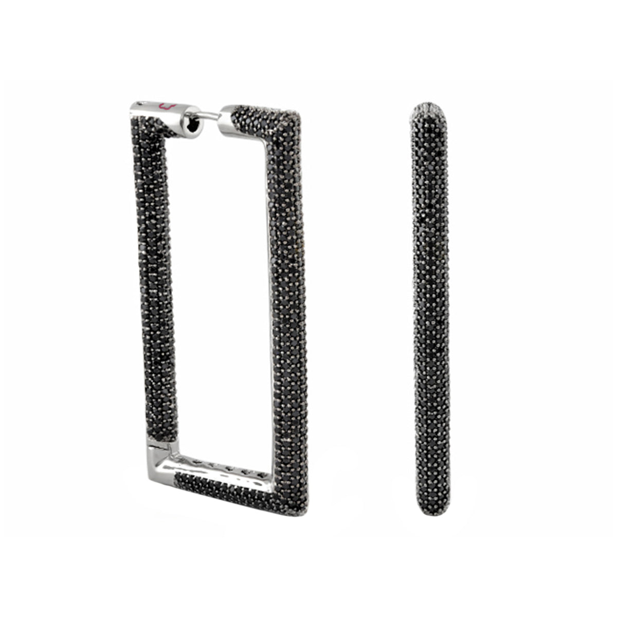 Shimmer and Glimmer Rectangle Earrings by Lauren G Adams black pavé hoops silver tone on Tampa Home & Garden Store