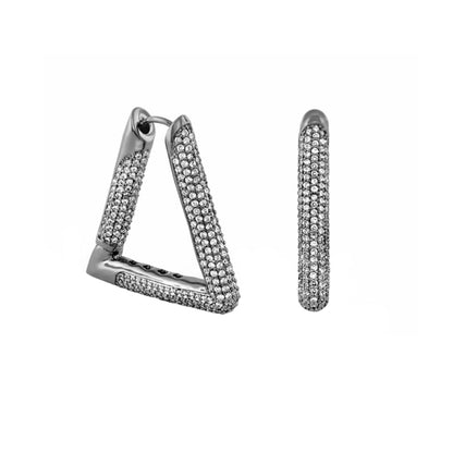 Shimmer and Glimmer Earrings by Lauren G Adams, pavé silver-tone triangle-motif hoops on Tampa Home & Garden Store