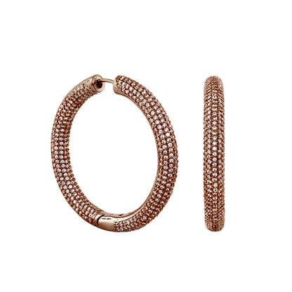 Shimmer and Glimmer pave round rose gold hoop earrings by Lauren G Adams, crystal pave pair on Tampa Home & Garden Store