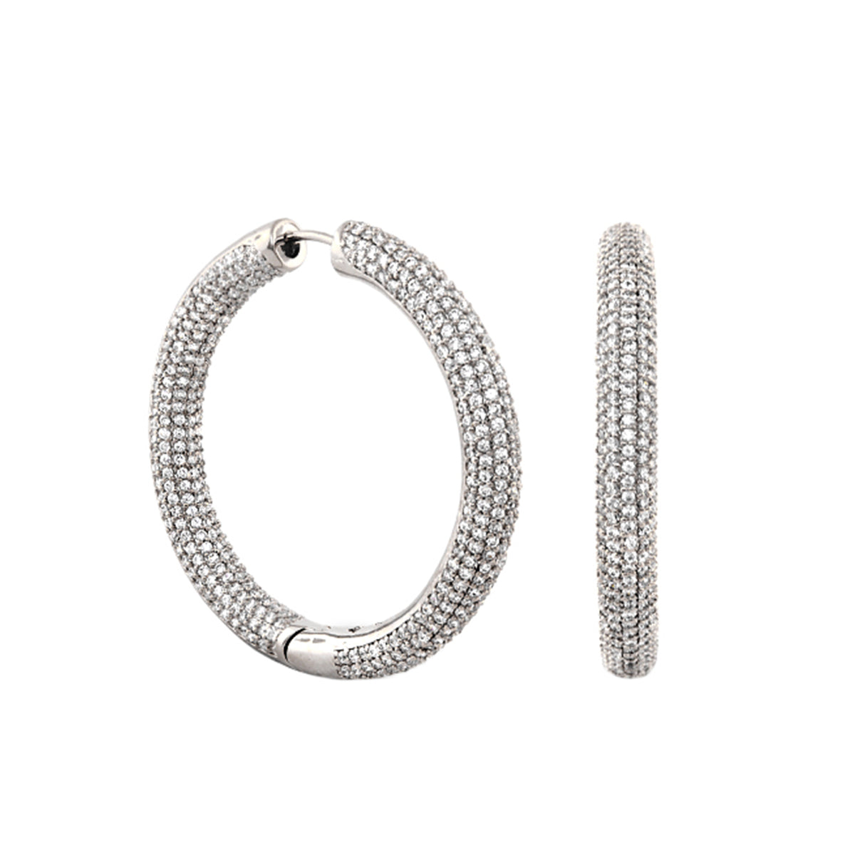 Shimmer and Glimmer Pave Round Earrings silver-tone pave hoops crystals Lauren G Adams pair on Tampa Home & Garden Store