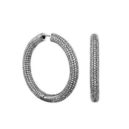 Shimmer and Glimmer Pave Round Earrings by Lauren G Adams, silver-tone pave hoops (set of 2) on Tampa Home & Garden Store