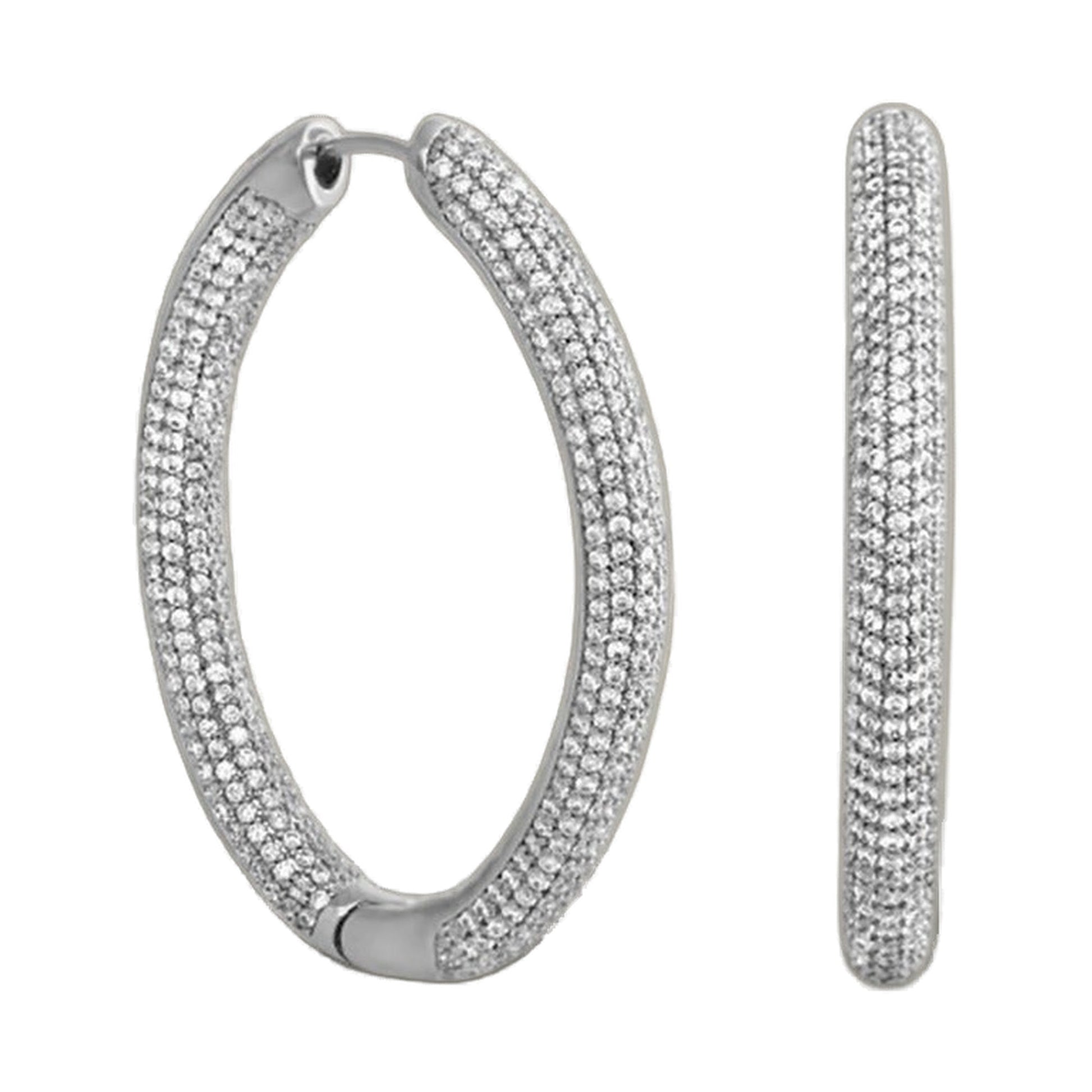 Shimmer and Glimmer Oval Earrings by Lauren G Adams, pavé diamond-hoop set in silver, 2 earrings on Tampa Home & Garden Store