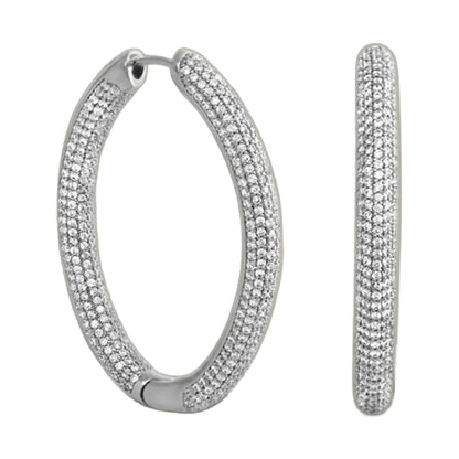 Shimmer and Glimmer Oval Earrings by Lauren G Adams, pavé diamond-hoop set in silver, 2 earrings on Tampa Home & Garden Store