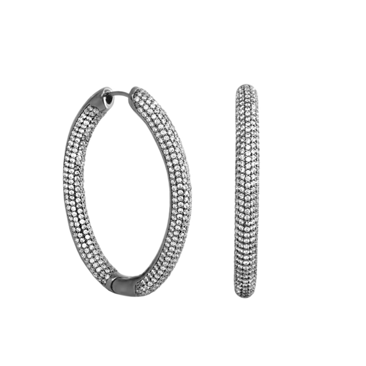 Shimmer and Glimmer Oval Earrings pavé crystal hoop pair by Lauren G Adams, silver-tone on Tampa Home & Garden Store