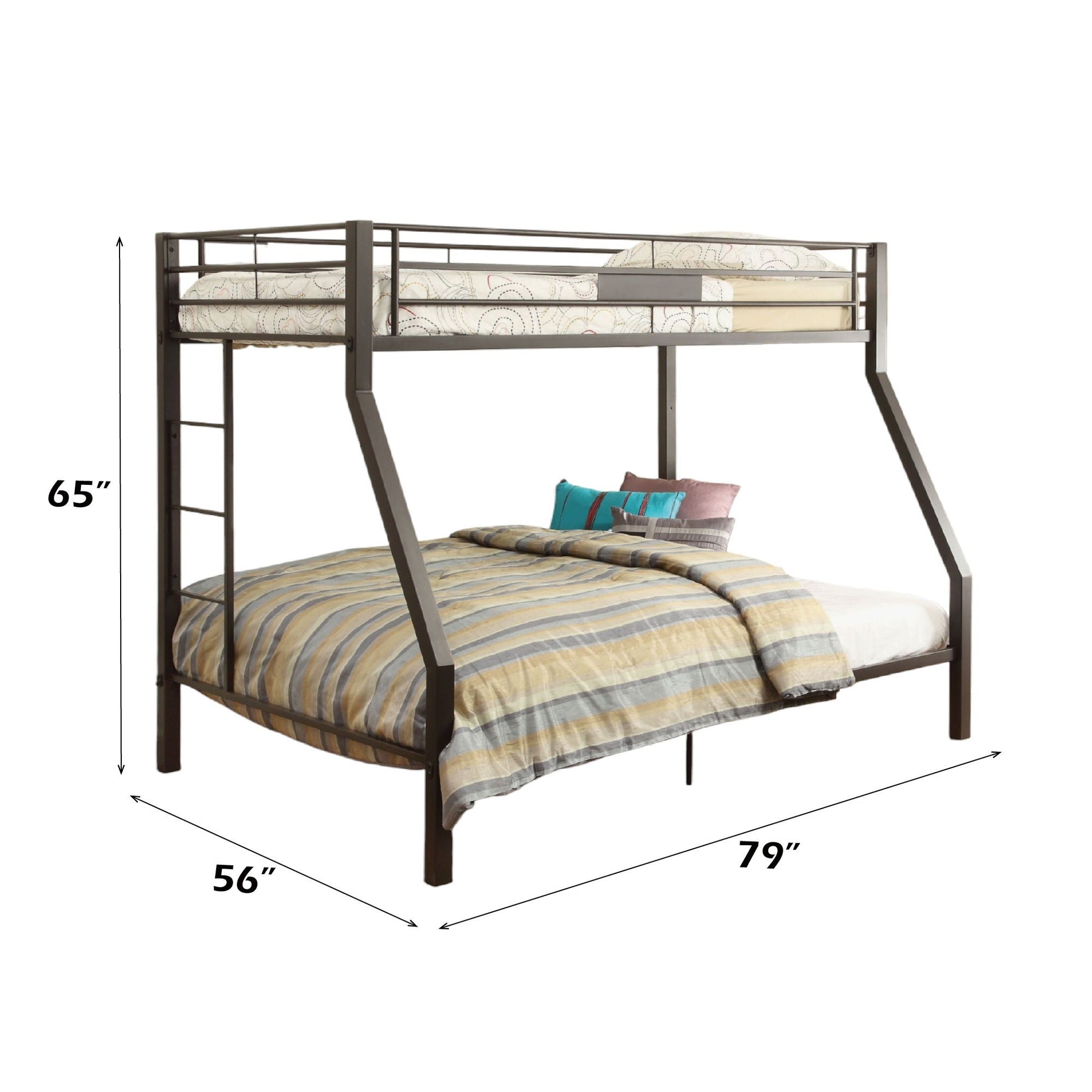 Limba Spacious Design Double Bunk Bed by HouseOfZazla in dark metal with ladder on Tampa Home & Garden Store