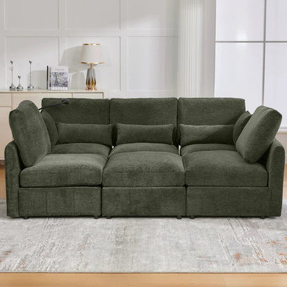 Modular dark green sofa with plush cushions and low-profile arms on Tampa Home & Garden Store